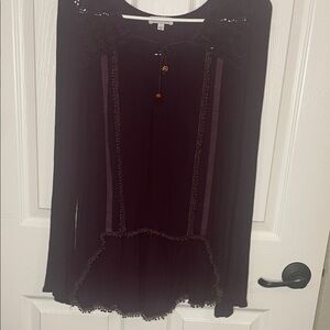 Patrons of Peace Dark Plum Lace-Trim Tunic Top